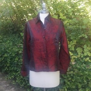 Chicos red floral irredescent button down top